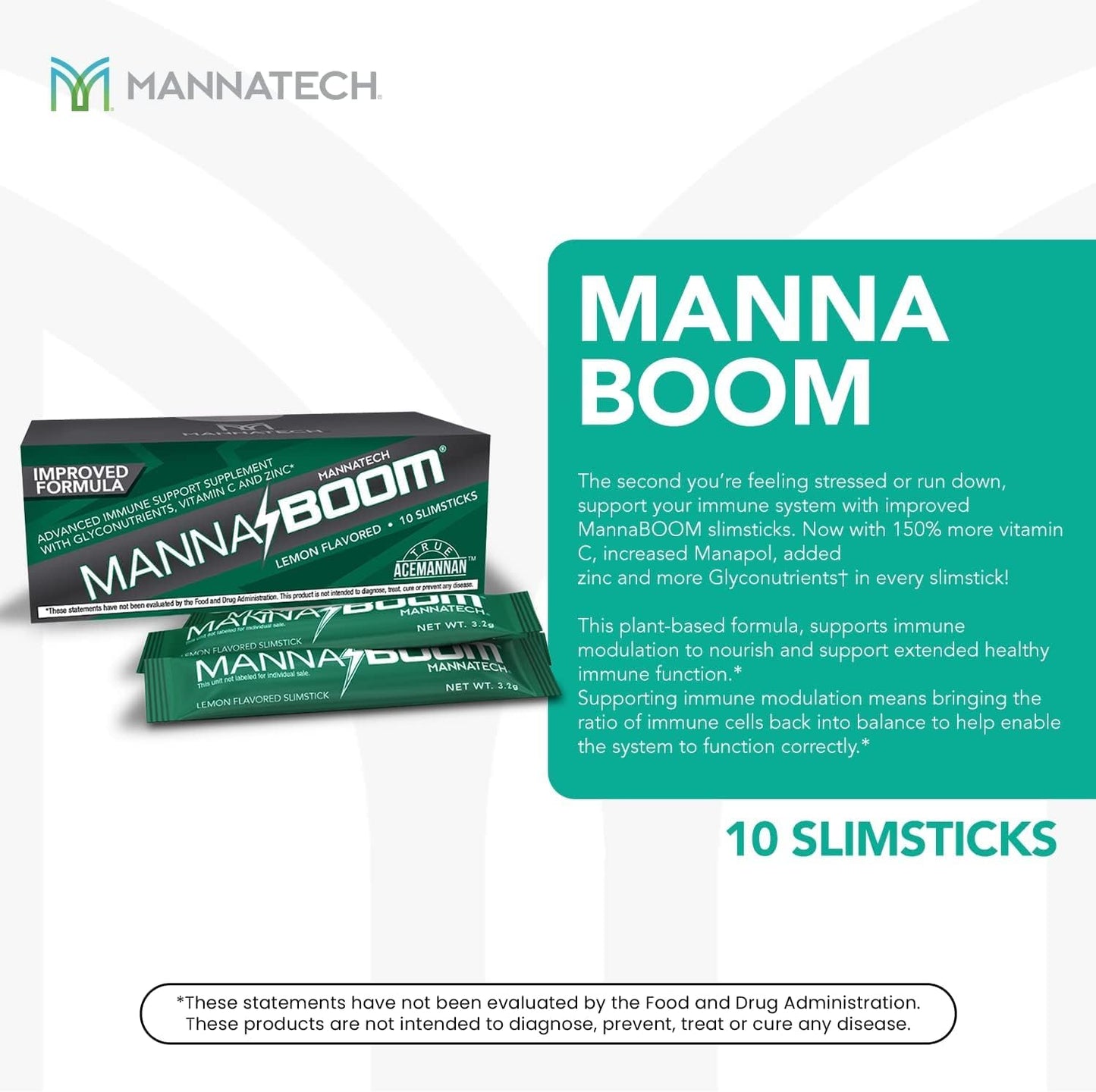 Mannatech MannaBOOM Advanced Immune Support Supplement – 150% More Vitamin C, Increased Manapol, Zinc & Glyconutrients, 10 Slimsticks - görsel 3