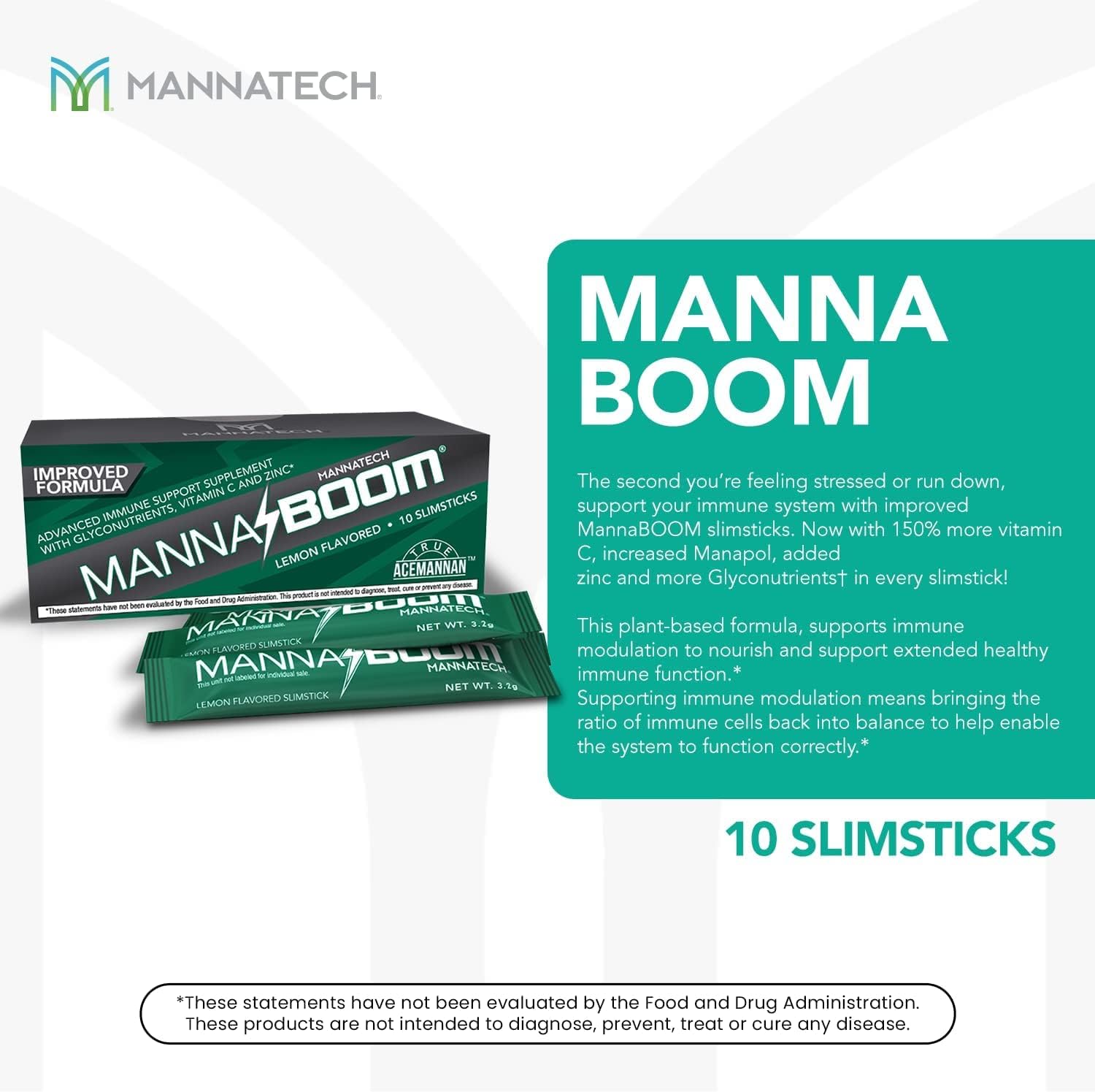 Mannatech MannaBOOM Advanced Immune Support Supplement – 150% More Vitamin C, Increased Manapol, Zinc & Glyconutrients, 10 Slimsticks - görsel 3