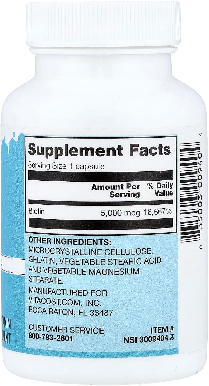 Vitacost Biotin, 5,000 mcg, 120 Capsules - görsel 2