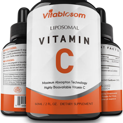 Vitablosom Liposomal Vitamin C 2000mg Liquid - High Absorption Immune and Antioxidant Support, 60ml (4 Bottles)