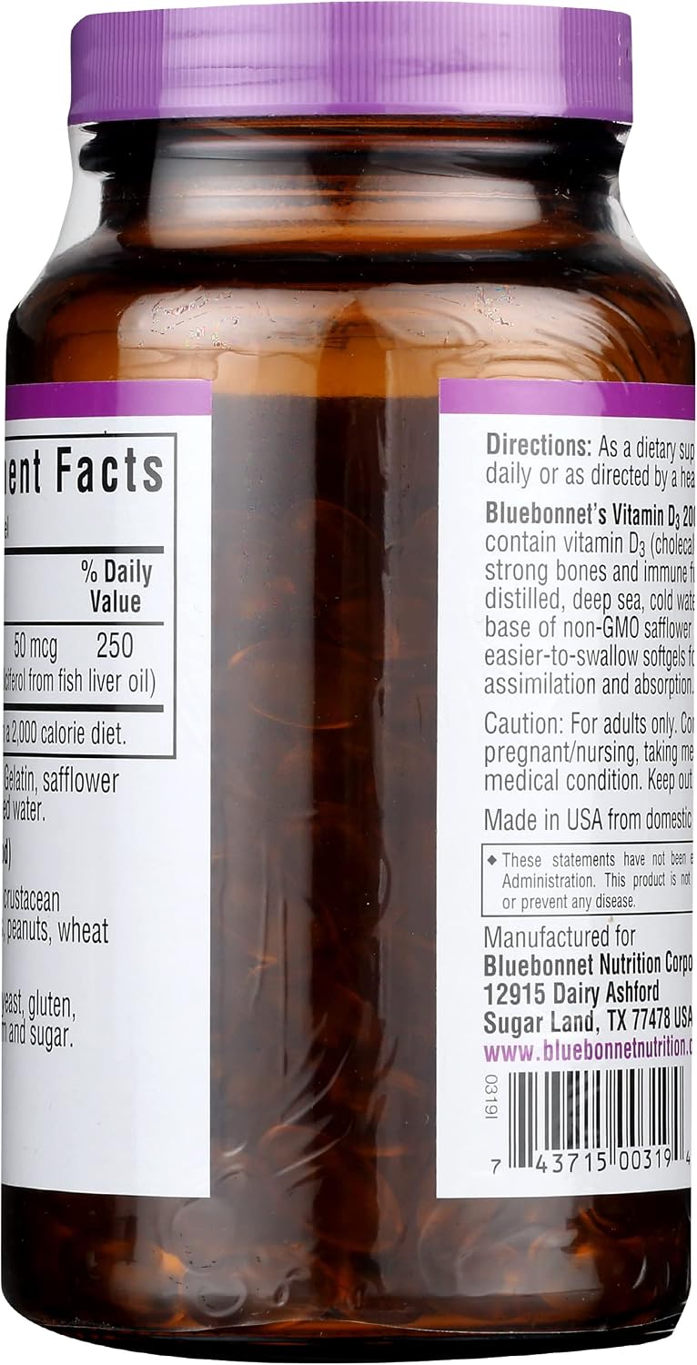 Bluebonnet Nutrition Vitamin D3 2000 IU, 250 Softgels - görsel 2
