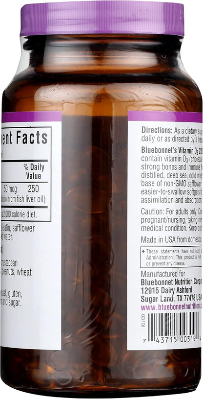Bluebonnet Nutrition Vitamin D3 2000 IU, 250 Softgels