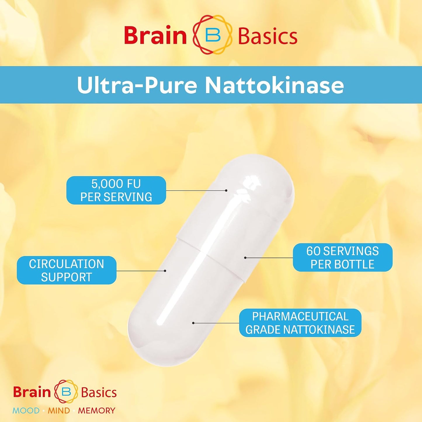 Brain Basic Ultra-Pure Nattokinase 5000 FU – 120 Capsules – Natural Circulation Support with Highest Potency Available – Non-GMO, Vegan, Gluten-free - görsel 7