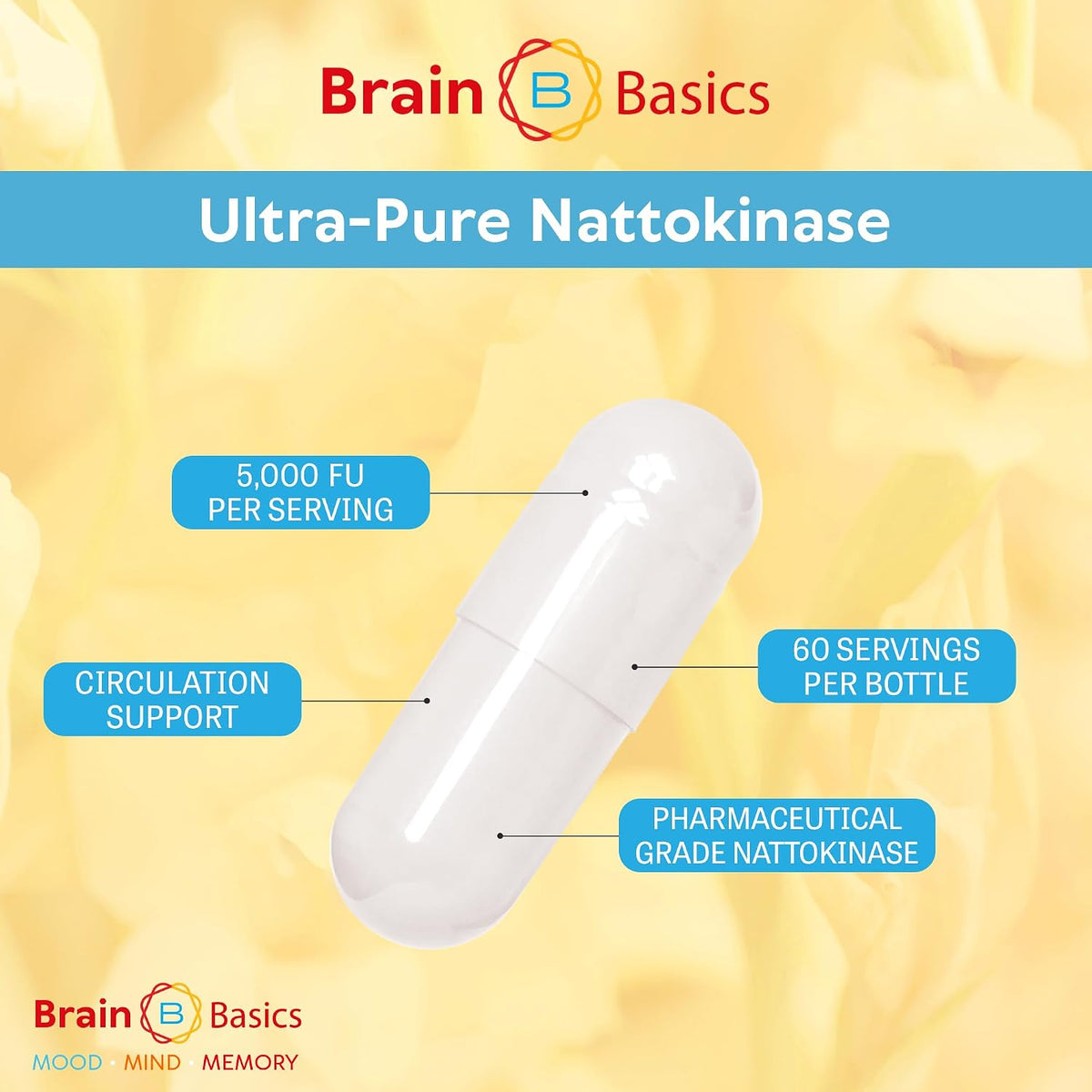 Brain Basic Ultra-Pure Nattokinase 5000 FU – 120 Capsules – Natural Circulation Support with Highest Potency Available – Non-GMO, Vegan, Gluten-free - görsel 7