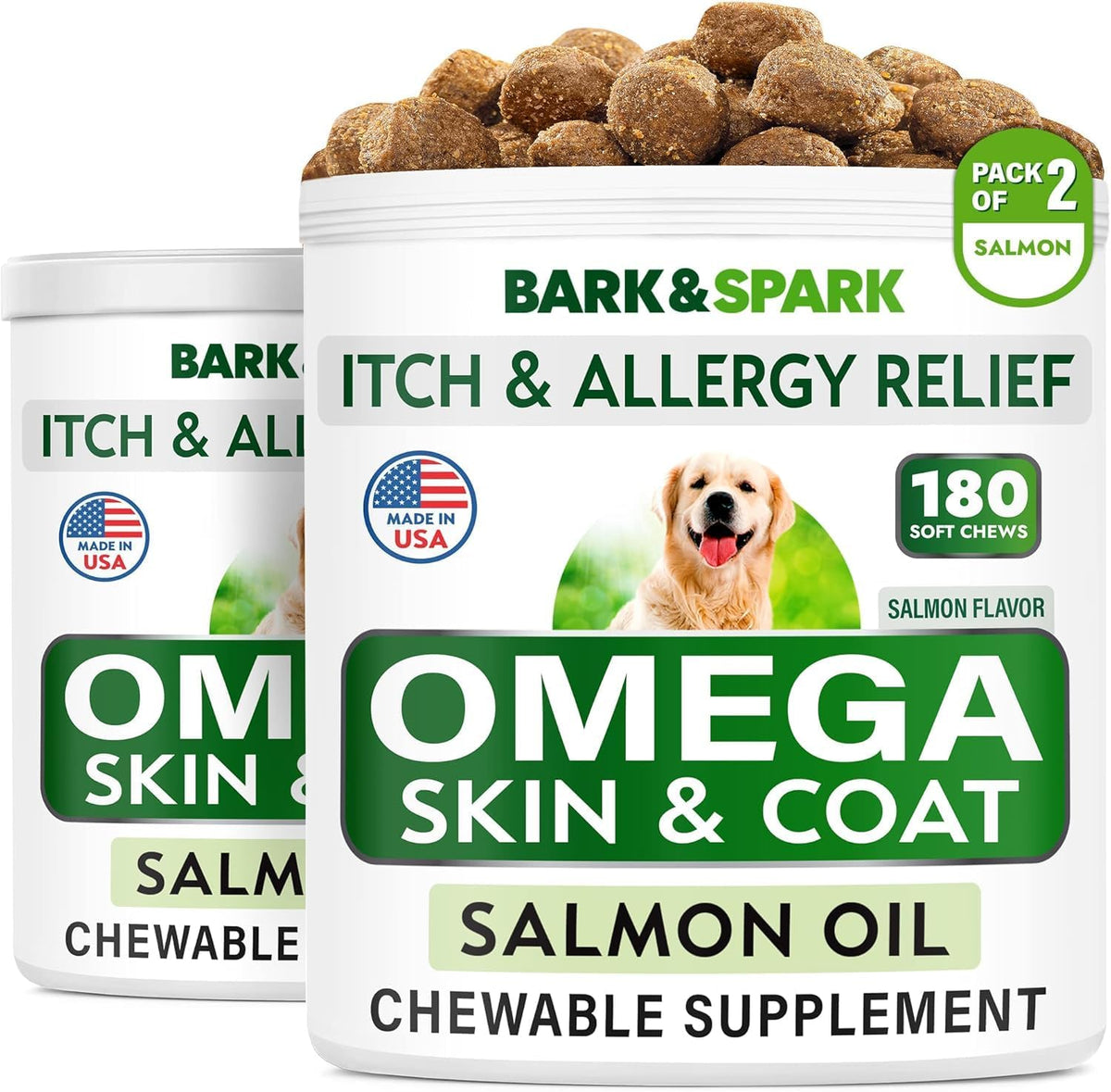 BARK&SPARK Omega-3 for Dogs - 360 Salmon Oil Chews - Skin & Coat Supplement - görsel 1