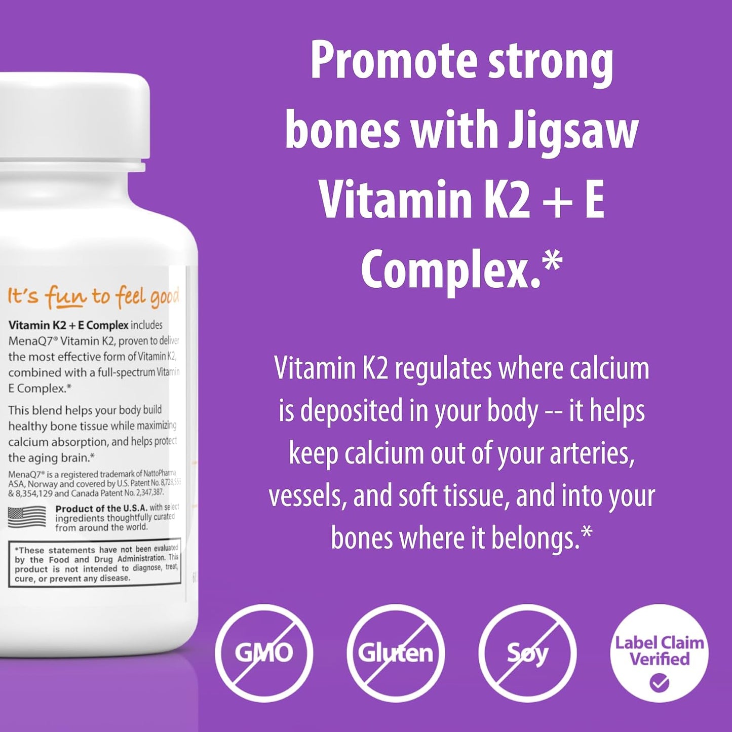 Jigsaw Health Vitamin K2 + E Complex | Bone Health Support | 60 Softgels | 60-Day Supply - görsel 4