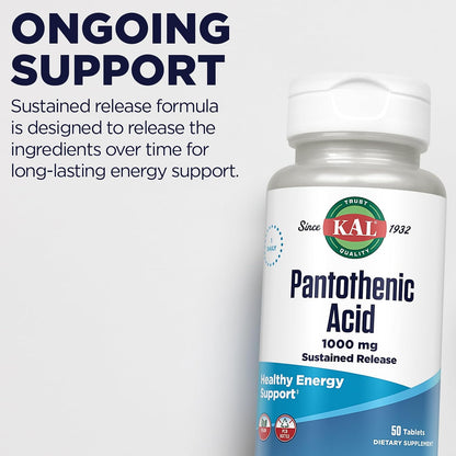 KAL Pantothenic Acid 1000mg – Sustained Release Vitamin B5 (Vegan, 50 Tablets)