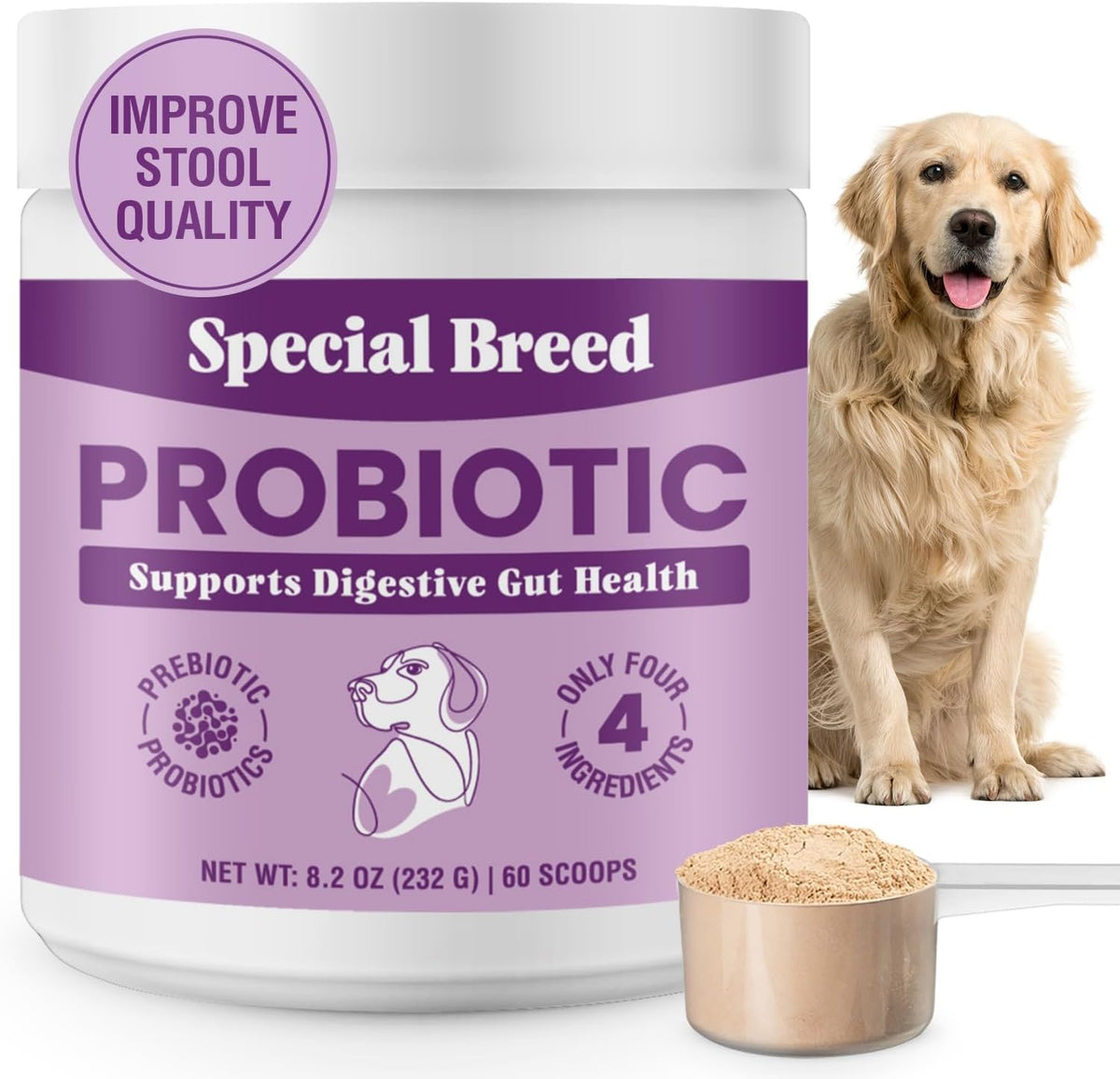 Probiotics for Dogs – Dog Probiotics Powder for Digestive Health, Gut Support & Immune Boost – Premium Blend with Prebiotics & Digestive Enzymes – High Potency – 60 Scoops - görsel 1