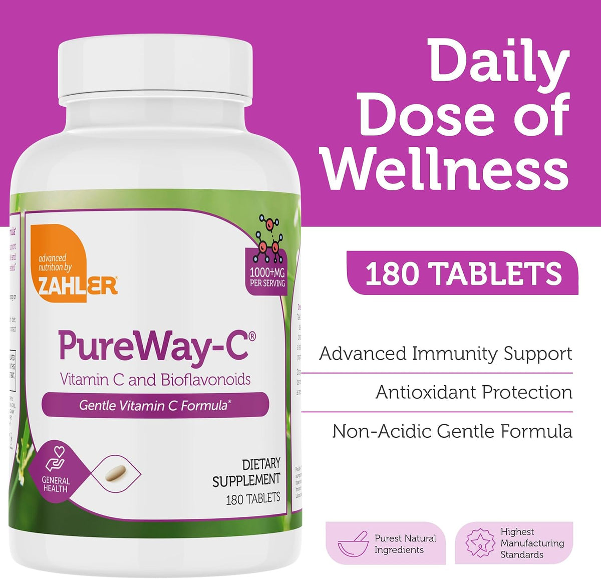 Zahler Vitamin C 1000mg Tablets with Bioflavonoids, 180 Tablets - görsel 2