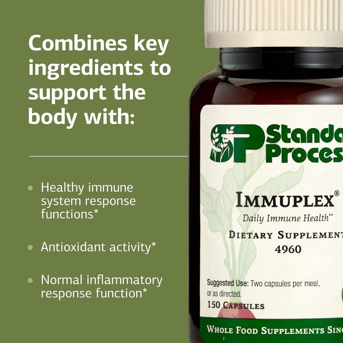 Standard Process Inc. Immuplex - Daily Immune Support Supplement with Folate, Iron, Vitamin C and Vitamin A - Mineral Supplement with Antioxidant Ingredients - 150 Capsules - görsel 4