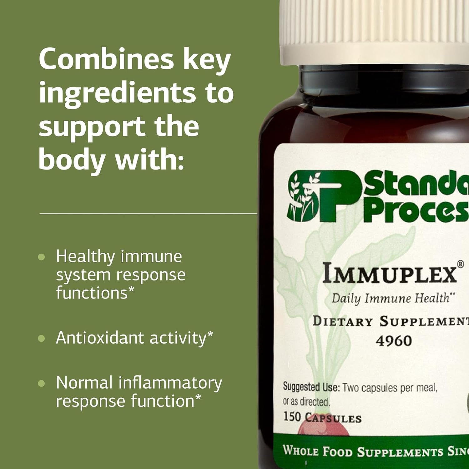 Standard Process Inc. Immuplex - Daily Immune Support Supplement with Folate, Iron, Vitamin C and Vitamin A - Mineral Supplement with Antioxidant Ingredients - 150 Capsules - görsel 4