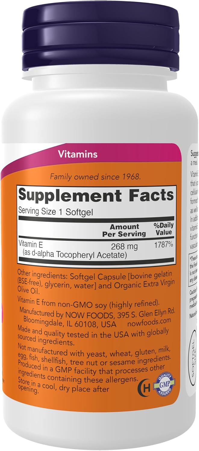 NOW Foods Vitamin E-400 IU, d-Alpha Tocopherol Softgels, 100 Count - görsel 2