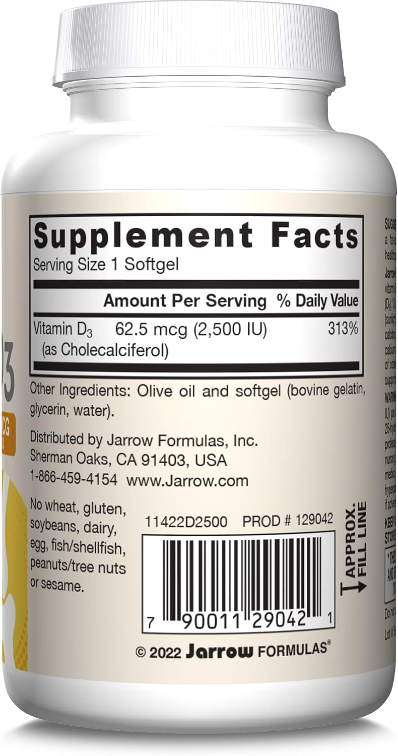 Jarrow Formulae Vitamin D3 62.5 mcg (2,500 IU) Softgels – 100 Count - görsel 10
