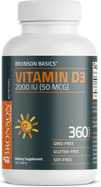Bronson Vitamin D3 2000 IU (50mcg) Non-GM, 360 Tablets