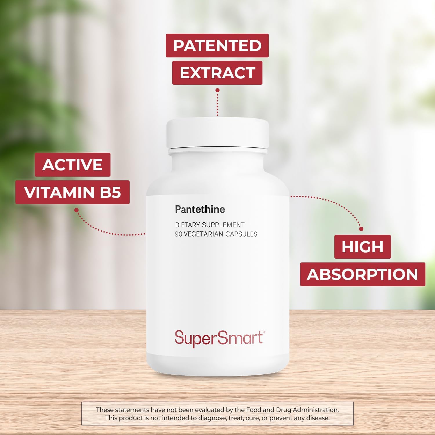 Supersmart – Pantesin Pantethine 600 mg per Day (Pantothenic Acid) – Active Vitamin B5 Supplement | Non-GM & Gluten-free – 90 Vegetarian Capsules - görsel 3