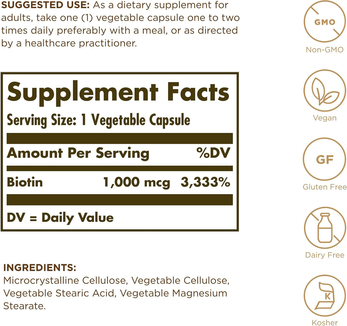 Solgar Biotin 1000 mcg, 100 Vegetable Capsules - görsel 2