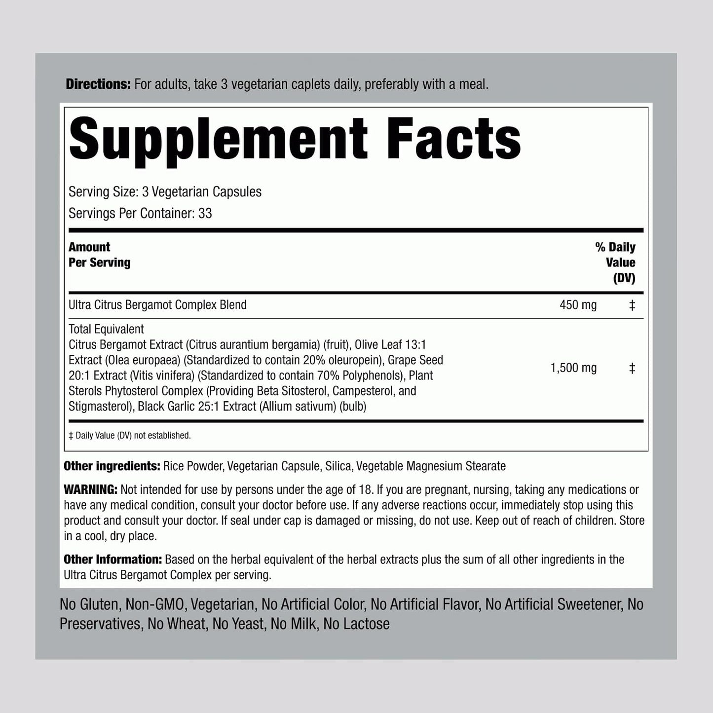 Piping Rock Citrus Bergamot Supplement – 100 Vegetarian Capsules, Non-GMO & Gluten-free - görsel 2