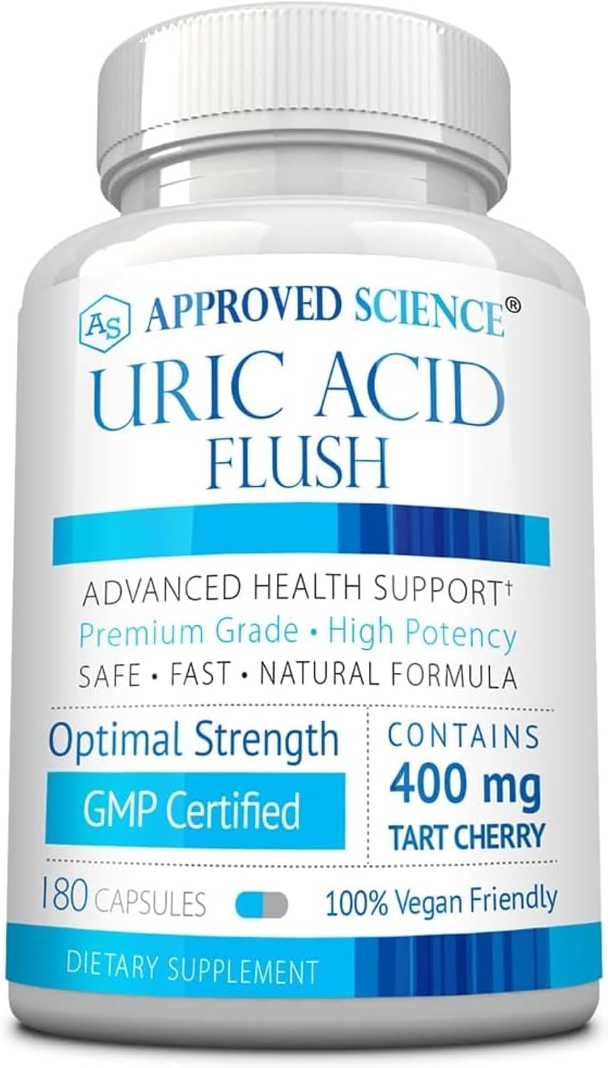 Approved Science Uric Acid Flush Supplement - Tart Cherry, Turmeric, Milk Thistle - Joint Support & Active Mobility - Made in USA - Vegan - 180 Capsules - 3 Month Supply - görsel 1