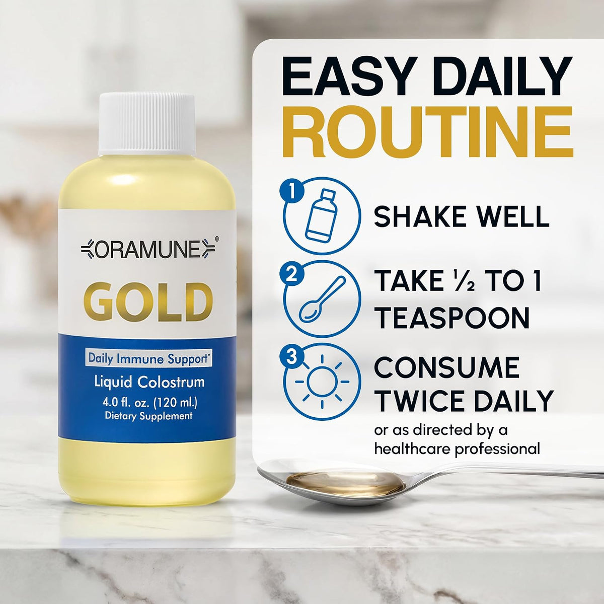Oramune Gold Immune Support Supplement with Transfer Factor and Pure Colostrum Gold Liquid Bovine Colostrum – Rich in Lactoferrin, Insulin-Like Growth Factor-I (IGF-I) for Immune Strength – 118 ml - görsel 3