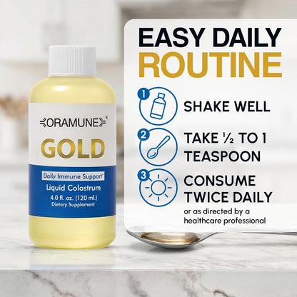 Oramune Gold Immune Support Supplement with Transfer Factor and Pure Colostrum Gold Liquid Bovine Colostrum – Rich in Lactoferrin, Insulin-Like Growth Factor-I (IGF-I) for Immune Strength – 118 ml