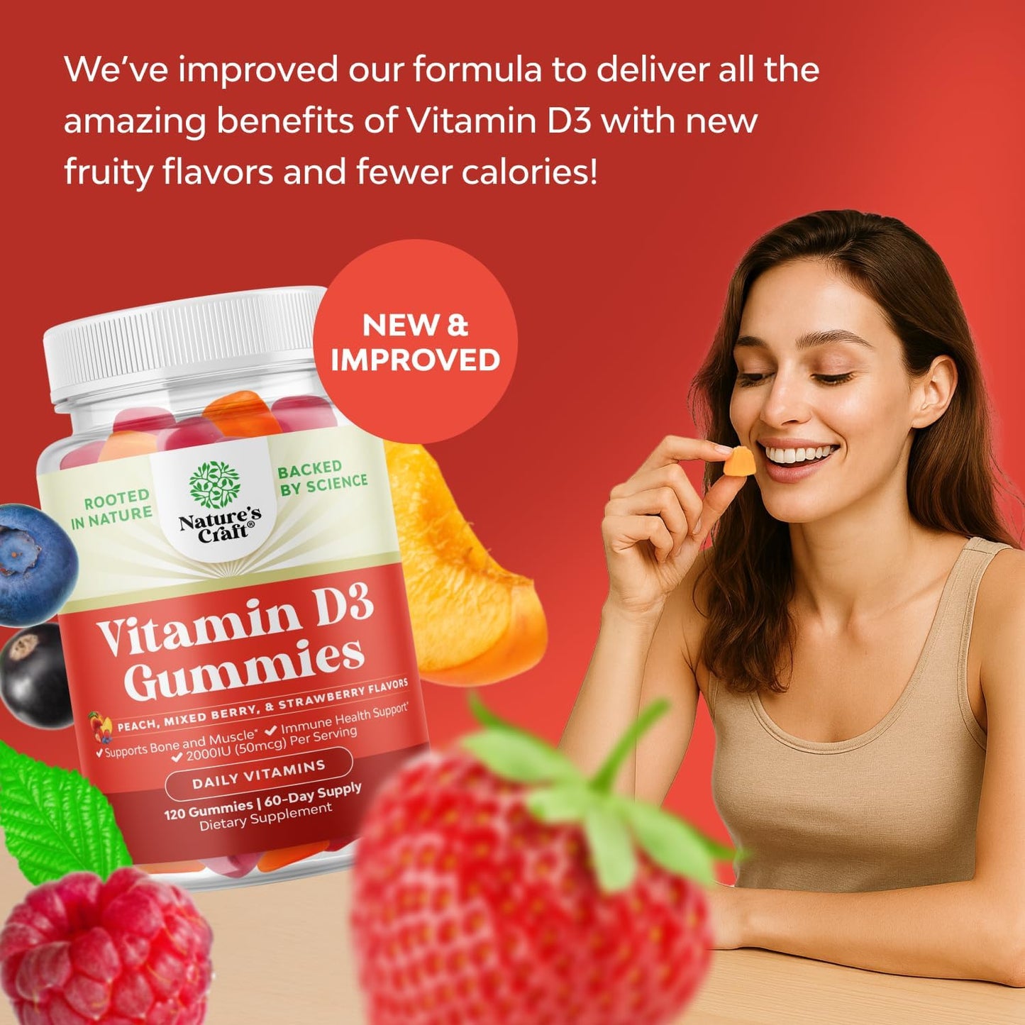 Natures Craft Vitamin D3 Gummies for Daily Wellness – 50 µg (2000 IU) per Serving – Immune & Bone Support – Non-GMO, Gluten-free – 120 Count - görsel 2