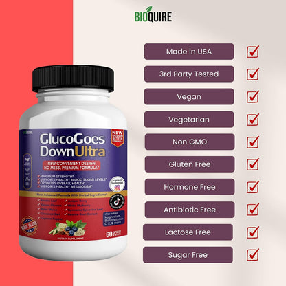 BIOQUIRE Gluco Goes Down Ultra Food Supplement - Maximum Strength - 60 Capsules