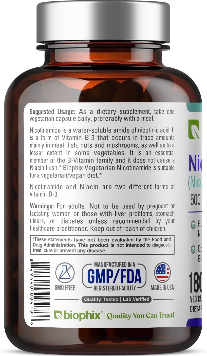 biophix B-3 Nicotinamide 500 mg 180 Vcaps – Flush-Free Niacin Supplement - görsel 9