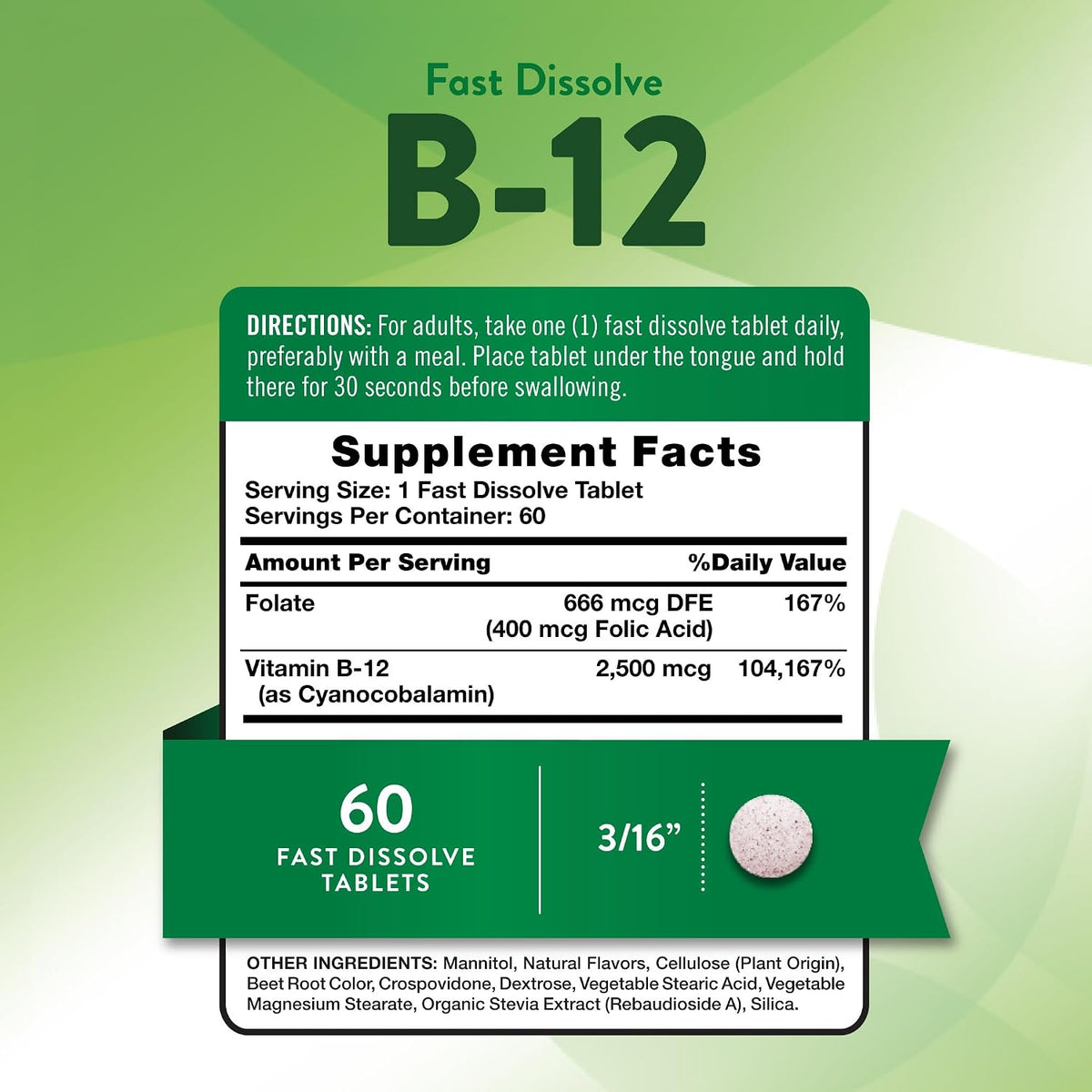 Nature's Truth Vitamin B12 2500 mcg Fast Dissolve Tablets with Folic Acid - 60 Count - görsel 2
