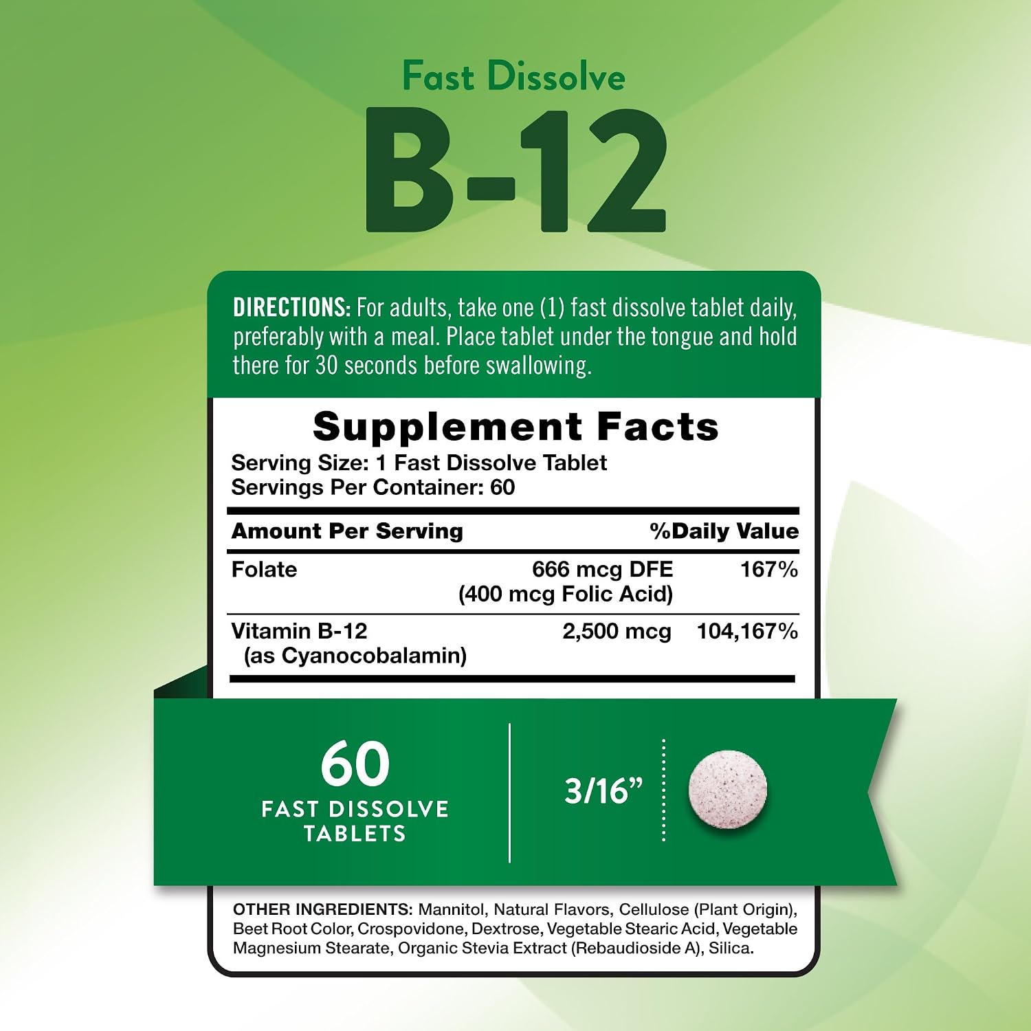 Nature's Truth Vitamin B12 2500 mcg Fast Dissolve Tablets with Folic Acid - 60 Count - görsel 2