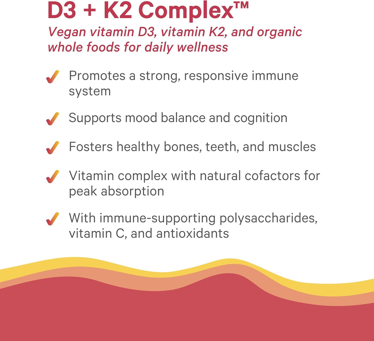 PURE SYNERGY D3 + K2 Complex | Vegan Vitamin D3 K2 Complex | Organic D3 Supplement with Vitamin K2 and K1 Plus Organic Whole Foods | Supports Bone, Brain and Immune Health (60 Capsules) - görsel 4