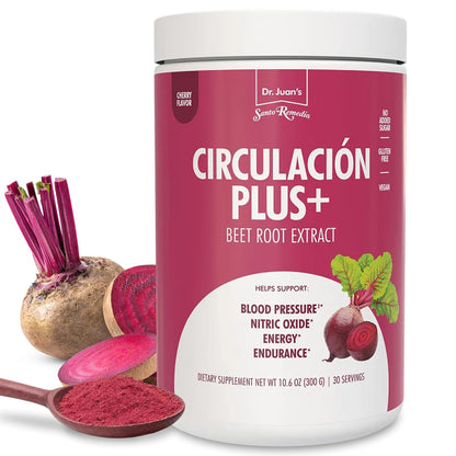 Santo Remedio Circulación Plus with Beet Extract – Nitric Oxide & Circulation Support Drink, Energy & Stamina Support, Cherry Flavour – Vegan Superfood Supplement – 30 Servings