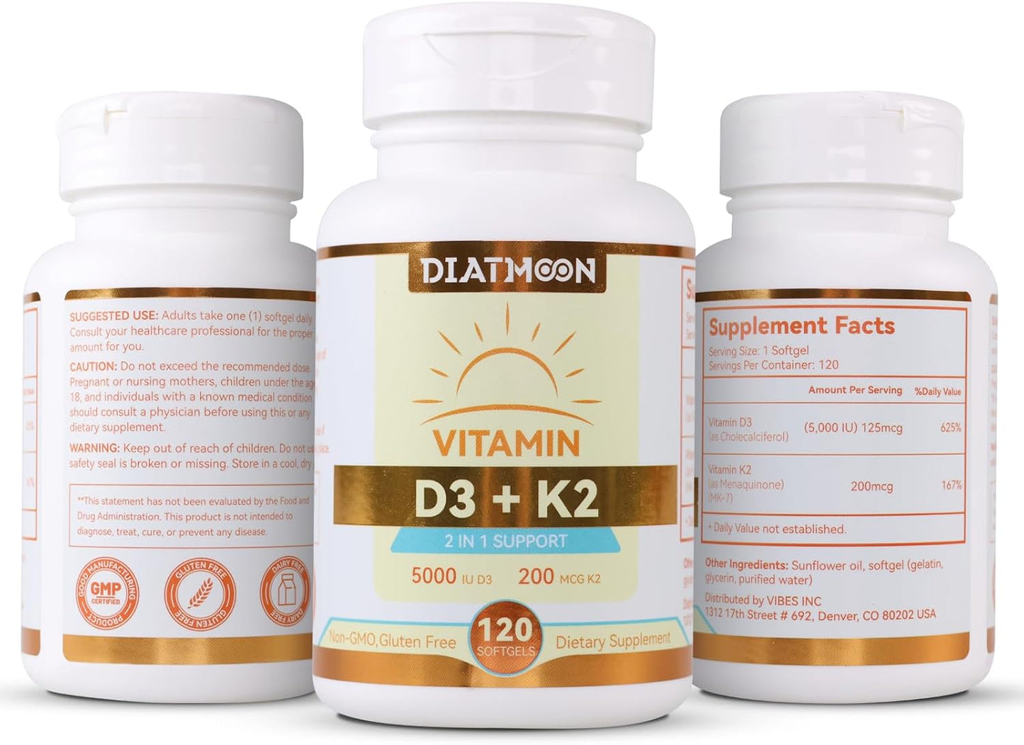 DIATMOON Vitamin D3 K2 Supplement Soft gel capsules – 5000 IU D3 & 200 mcg K2 MK-7, Bone and Teeth Support, 120 Count - görsel 8