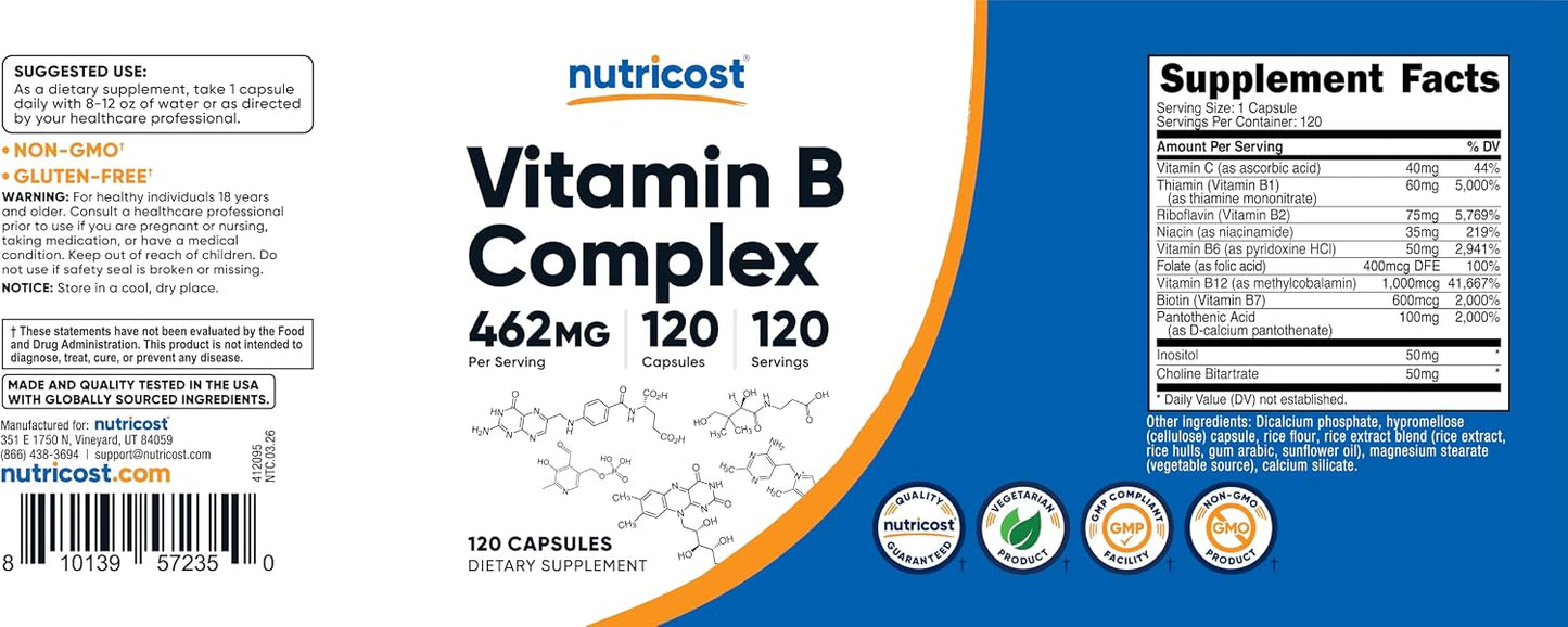 Nutricost High Potency Vitamin B Complex with Vitamin C, 120 Capsules - görsel 6