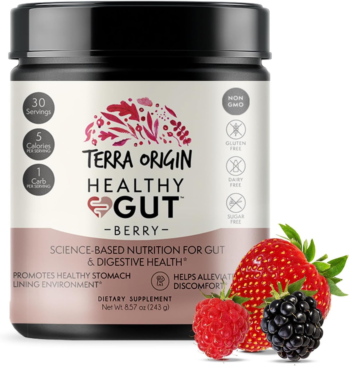 TERRA ORIGIN Healthy Gut Powder - Berry Flavour, 30 Servings - görsel 1