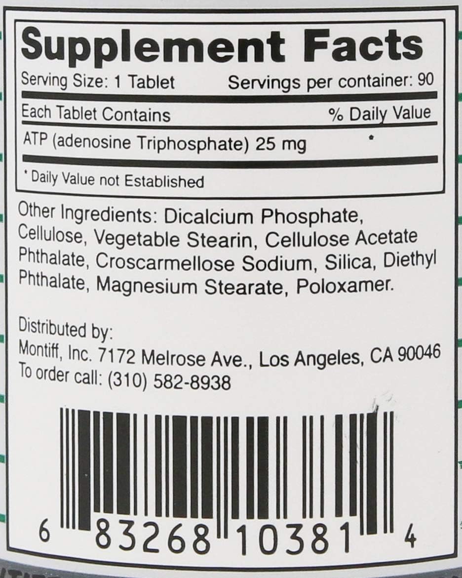 Montiff ATP 25 mg 90 Tablets - Pure Adenosine Triphosphate Supplement with Enteric Coating - görsel 2