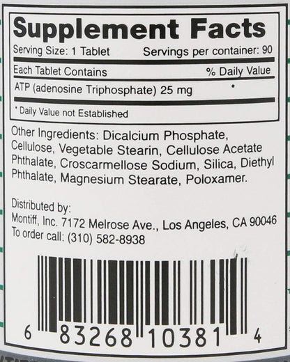 Montiff ATP 25 mg 90 Tablets - Pure Adenosine Triphosphate Supplement with Enteric Coating