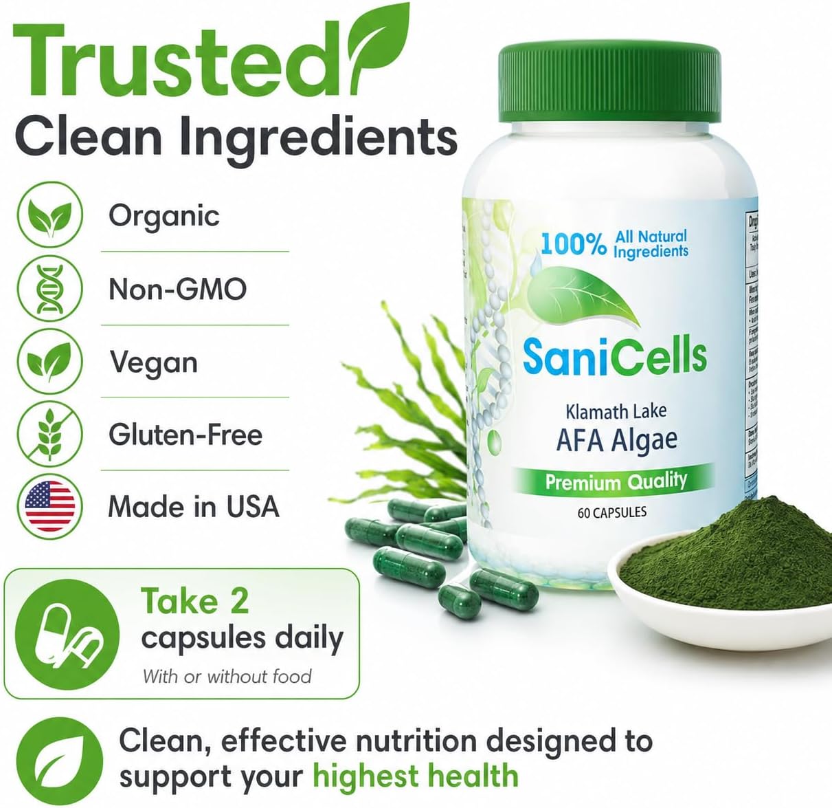 TROYA Sani Cells AFA Blue-Green Algae Capsules - Organic Superfood for Energy and Mental Clarity - görsel 8