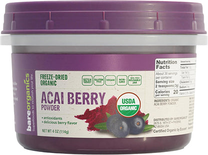 BareOrganics Acai Powder - Superfood Powder, Organic Freeze Dried Acai Berry Powder, 113 g