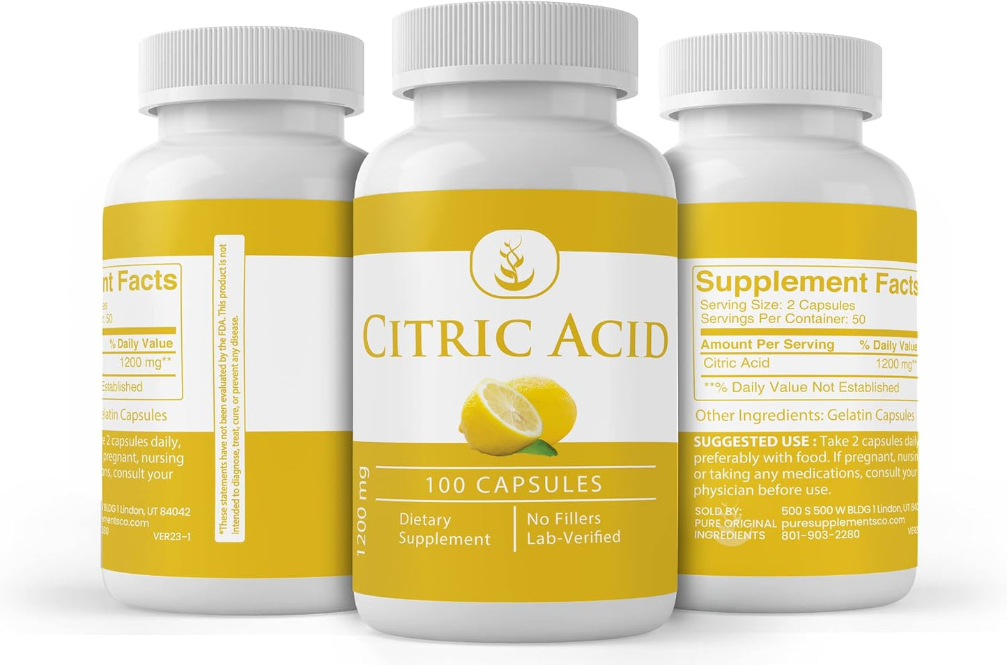 PURE ORIGINAL INGREDIENTS Citric Acid, 100 Capsules – Always Pure, No Additives or Fillers, Lab Verified - görsel 4