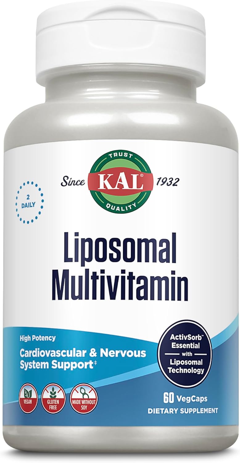 KAL Liposomal Multivitamin - High Potency Liposomal Vitamin C, D-3, and More - Men and Women Multivitamin for Cardiovascular and Nervous System Support - 30 Servings, 60 VegCaps - görsel 1