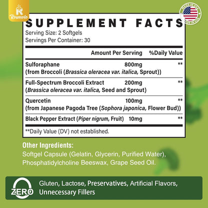 800 mg Liposomal Sulforaphane – Dual-Delivery for Enhanced Absorption – Full-Spectrum Broccoli Extract – Antioxidant Support – 120 Softgels