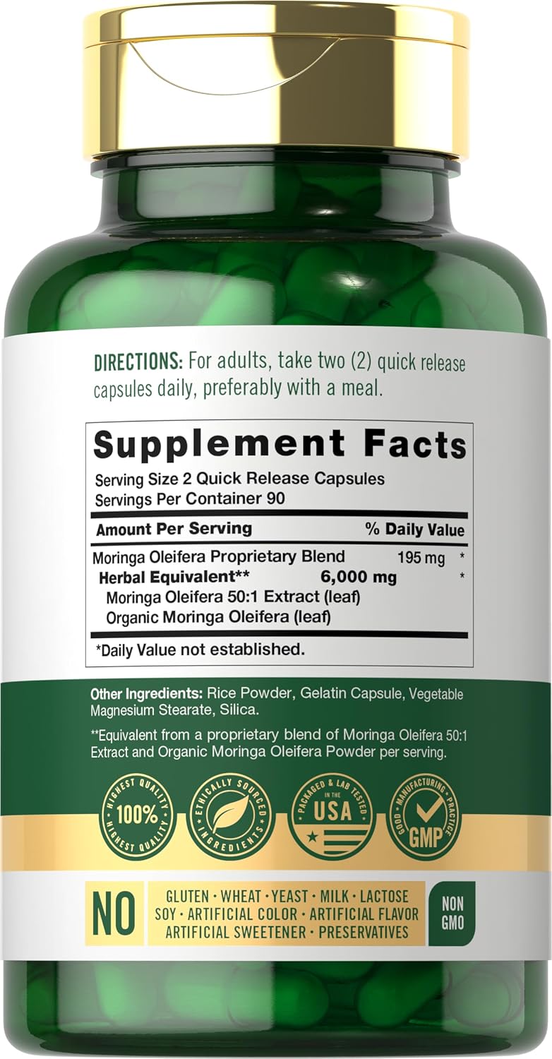 Carlyle Moringa Oleifera Supplement – 180 Capsules, Green Superfood for Women and Men - görsel 2