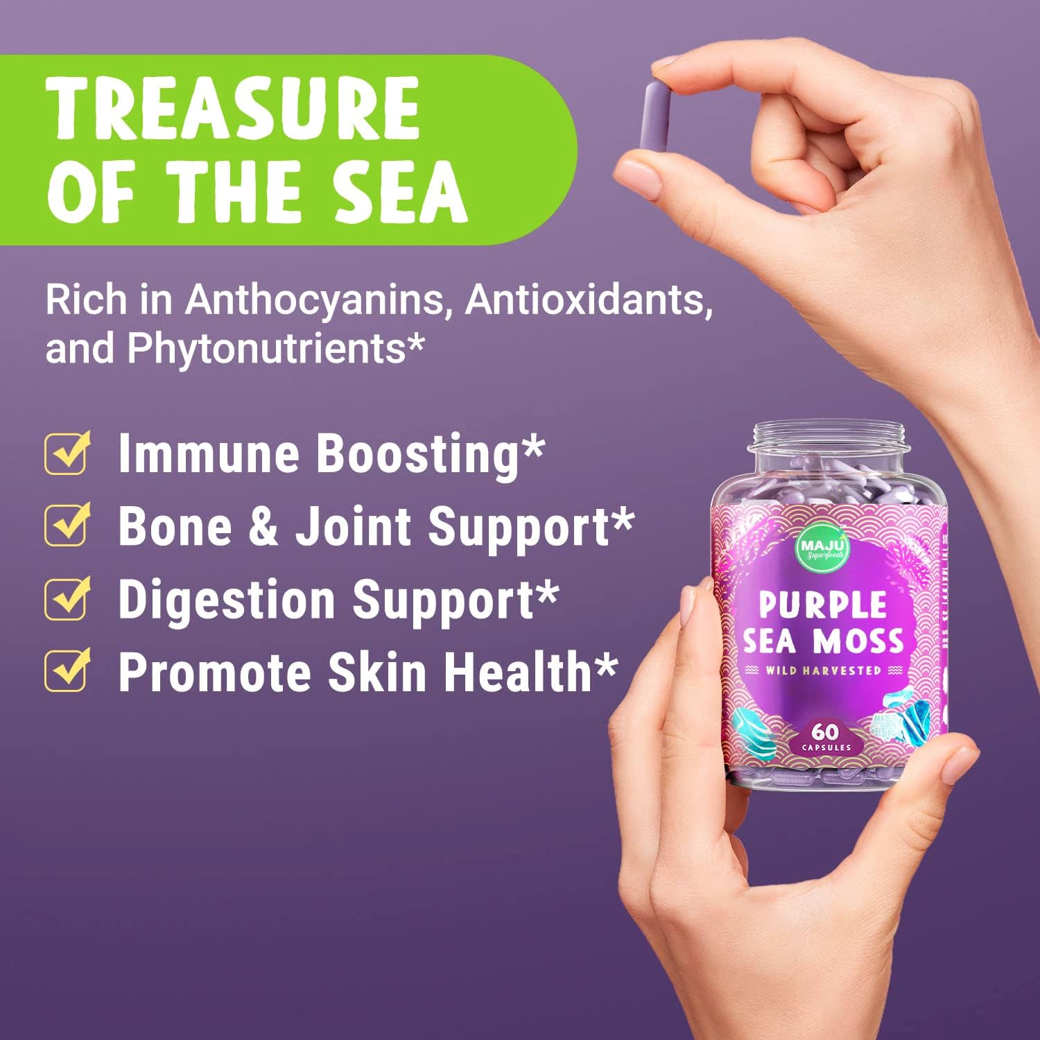 MAJU's Powerful Purple Sea Moss Capsules (60 ct) – Extra-Strength Purple Minerals, Wild Harvested Chondrus Crispus - görsel 3
