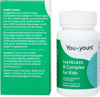 You+yours Tasteless B Complex Powder for Children - B1, B3, B5, B6, Methylfolate and Methyl B12