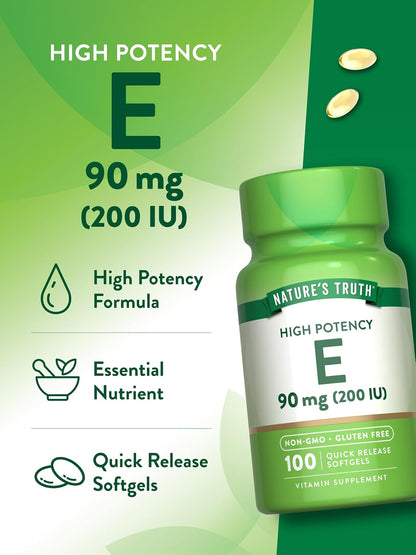 Nature's Truth Vitamin E 200 IU Softgels – Non-GMO & Gluten-free (100 Softgels)