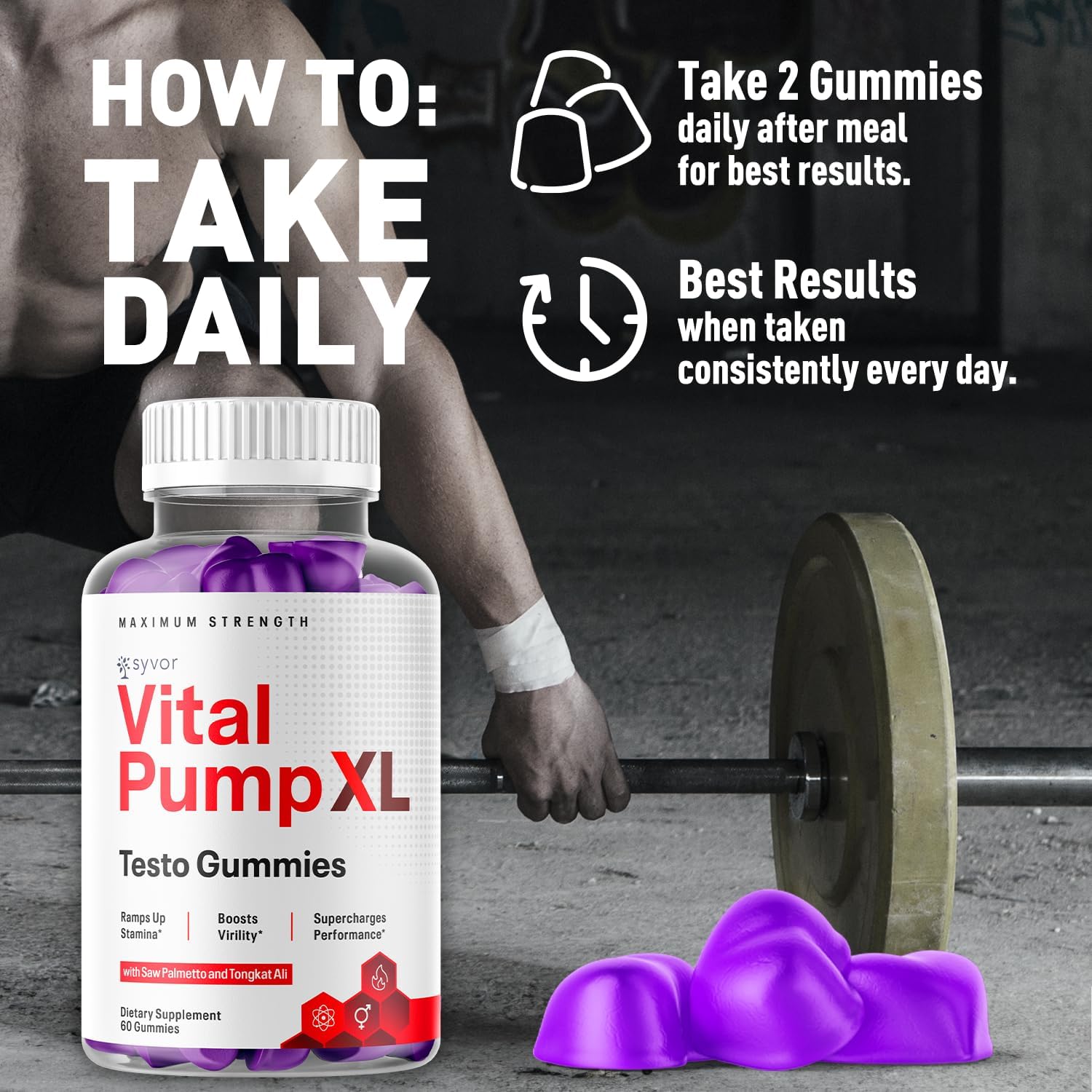 Vital Pump XL Testo Gummies, Official Vital Pump XL Male Performance Gummys with All Natural Ingredients, Advanced Supplement with Maximum Strength Vitamins for Your Active Lifestyle (60 Gummies) - görsel 5