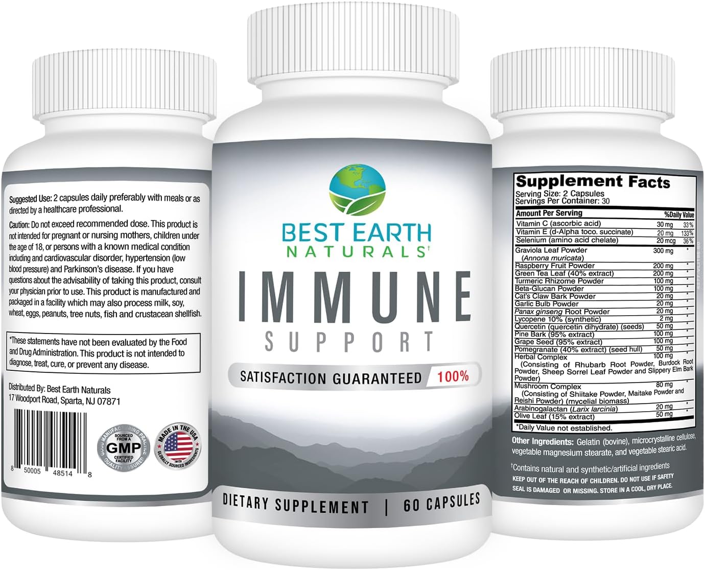 Best Earth Naturals Immune Support Supplement - Multivitamins for Adults with Vitamin C, Vitamin E, Turmeric, Mushrooms, Garlic & More - 60 Capsules - görsel 2