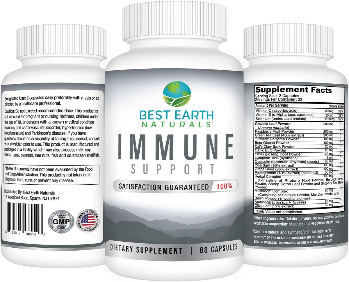 Best Earth Naturals Immune Support Supplement - Multivitamins for Adults with Vitamin C, Vitamin E, Turmeric, Mushrooms, Garlic & More - 60 Capsules - görsel 2