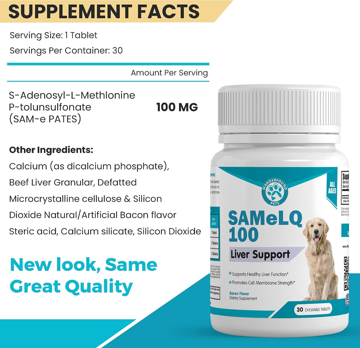 Pawsitive Same 100 Liver Support for Dogs - SAMe Chewable Tablets - Bacon Flavour (60 Count) - görsel 3