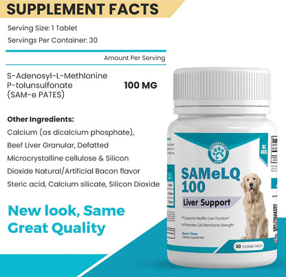 Pawsitive Same 100 Liver Support for Dogs - SAMe Chewable Tablets - Bacon Flavour (60 Count)